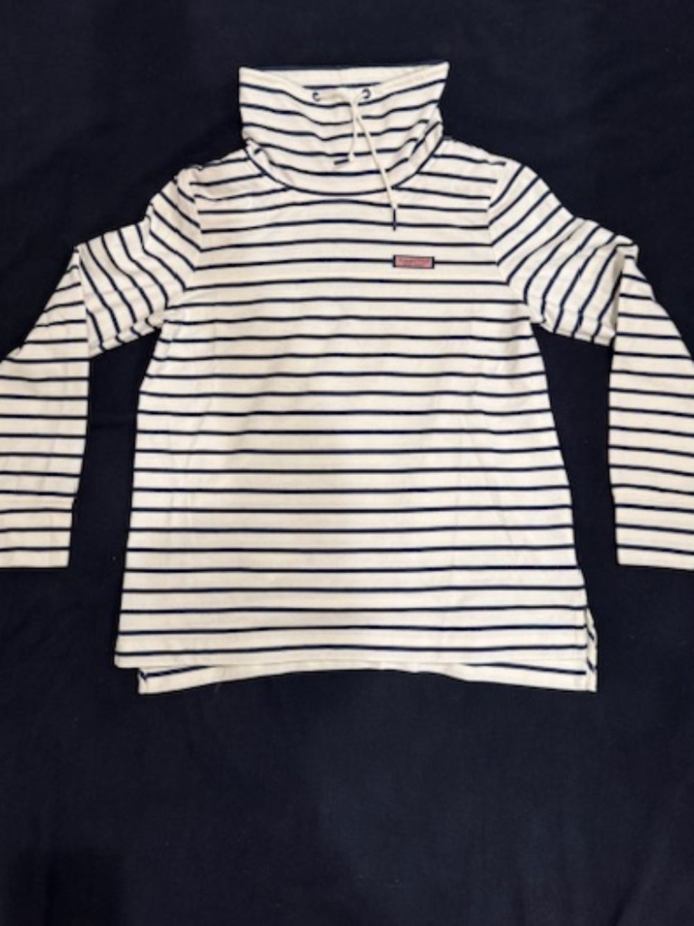 EUC Vineyard Vines Navy and White Striped Lightweight Cowl Neck Pullover, Medium